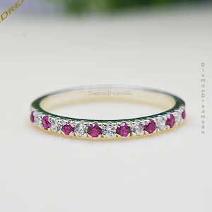 Alliance en rubis naturel pour femme, demi-alliance en argent sterling 925 rubis, bague d'anniversaire, bague de promesse, bijoux cadeau fête des mères