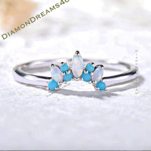 Opal Turquoise Band, Fire Opal Wedding Band, Stackable Matching Band, Curved Band, Sterling Silver Band, Engagement Ring, Promise Ring