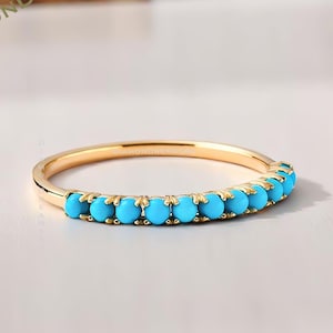 Turquoise Ring, Turquoise Eternity Ring for women 14k, Rose Gold Band, Turquoise Jewelry for Women, Turquoise Wedding Ring, Mothers day Gift