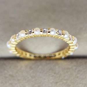 Natural Pearl Ring With Diamond, Dainty Pearl Ring, Gold Pearl Ring, Stacking Ring, June Birthstone, Minimalist Ring, mother of pearl