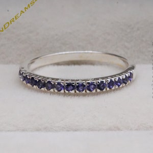 Blue Sapphire Sterling Silver Wedding Band: Vintage Anniversary Ring