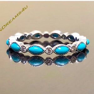 Alliance turquoise : bague superposable en argent sterling, accents de diamants CZ