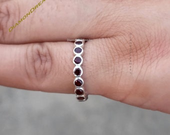 Natural Garnet Wedding Band, Sterling Silver Band, Garnet Full Eternity Ring, January Birthstone, Matching Band, Stacking Band, Gift For Her