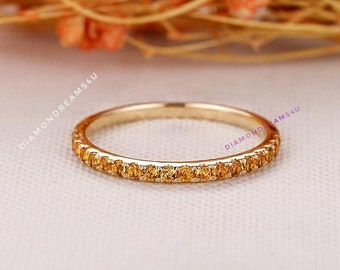 Citrine Band, 14k Gold Band, Natural Citrine Ring, Half Eternity Band, Citrine Wedding Band, November Birthstone, Engagement Ring, Gift Her