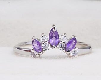 Amethyst Band, Wedding Band, Stackable Matching Band, Curved Band,, Engagement Ring, Promise Ring, Purple Gemstone Ring, Mothers Day Gift