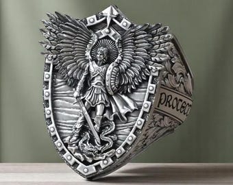 Handmade Archangel Michael Sterling Silver Ring: Vintage Religious Jewelry