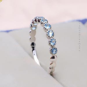 Blue Topaz Sterling Silver Wedding Band: Vintage Half Eternity
