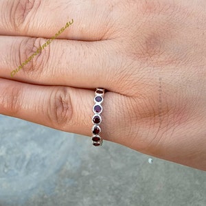 Natural Garnet Wedding Band, Sterling Silver Band, Garnet Full Eternity Ring, January Birthstone, Matching Band, Stacking Band, Gift For Her
