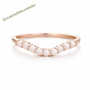 Opal Curved Wedding Band for Women, Dainty 14K Rose Gold Opal Stacking Ring, Matching Band,  Engagement Ring, Minimalist Gift for her mom