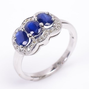 Sapphire Engagement Ring, Diamond rings, Silver Band, September Birthstone, Vintage Ring, Promise Ring, Rings For Her, Blue Gemstone Ring