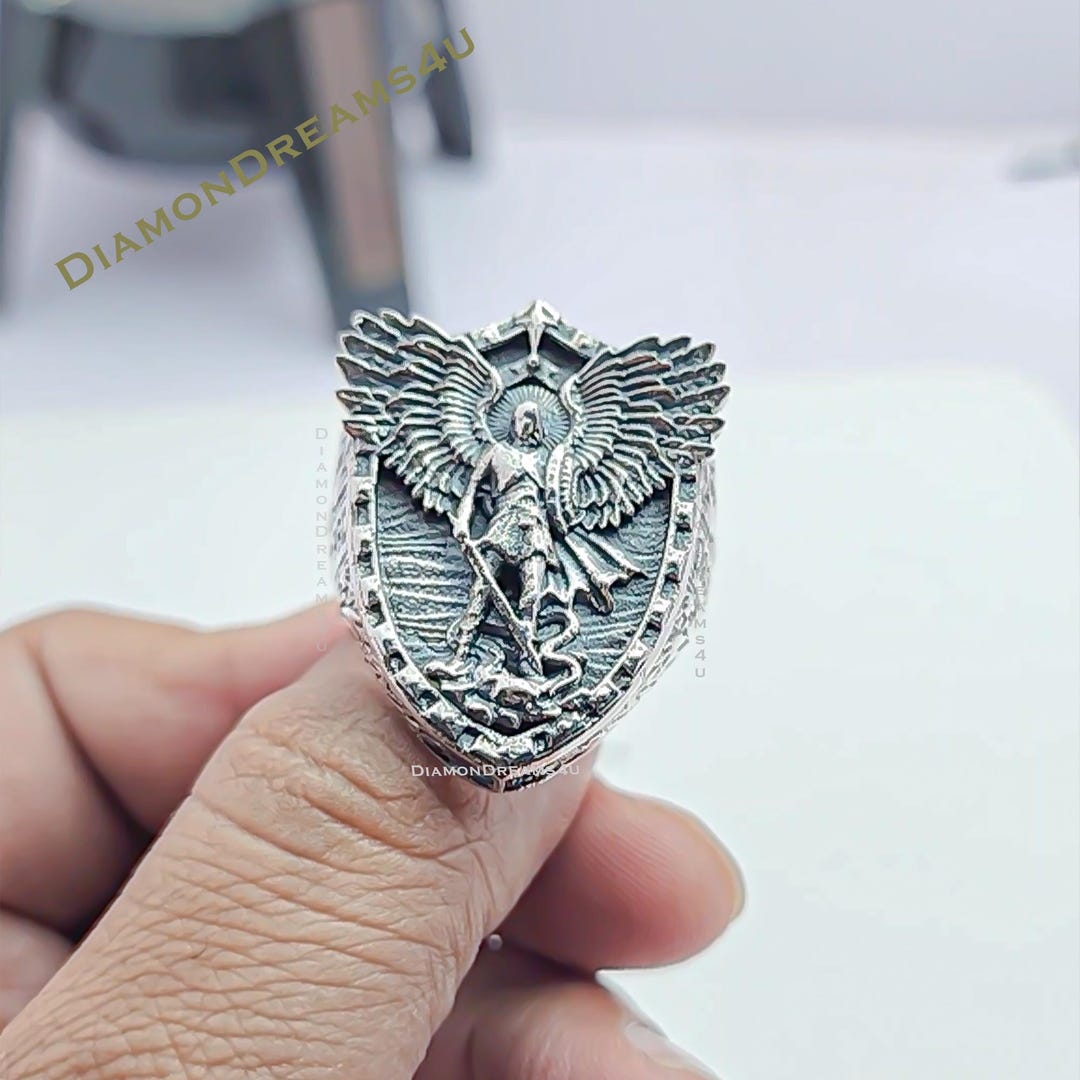 Handmade Sterling Silver Archangel Michael Ring, Vintage Religious ...