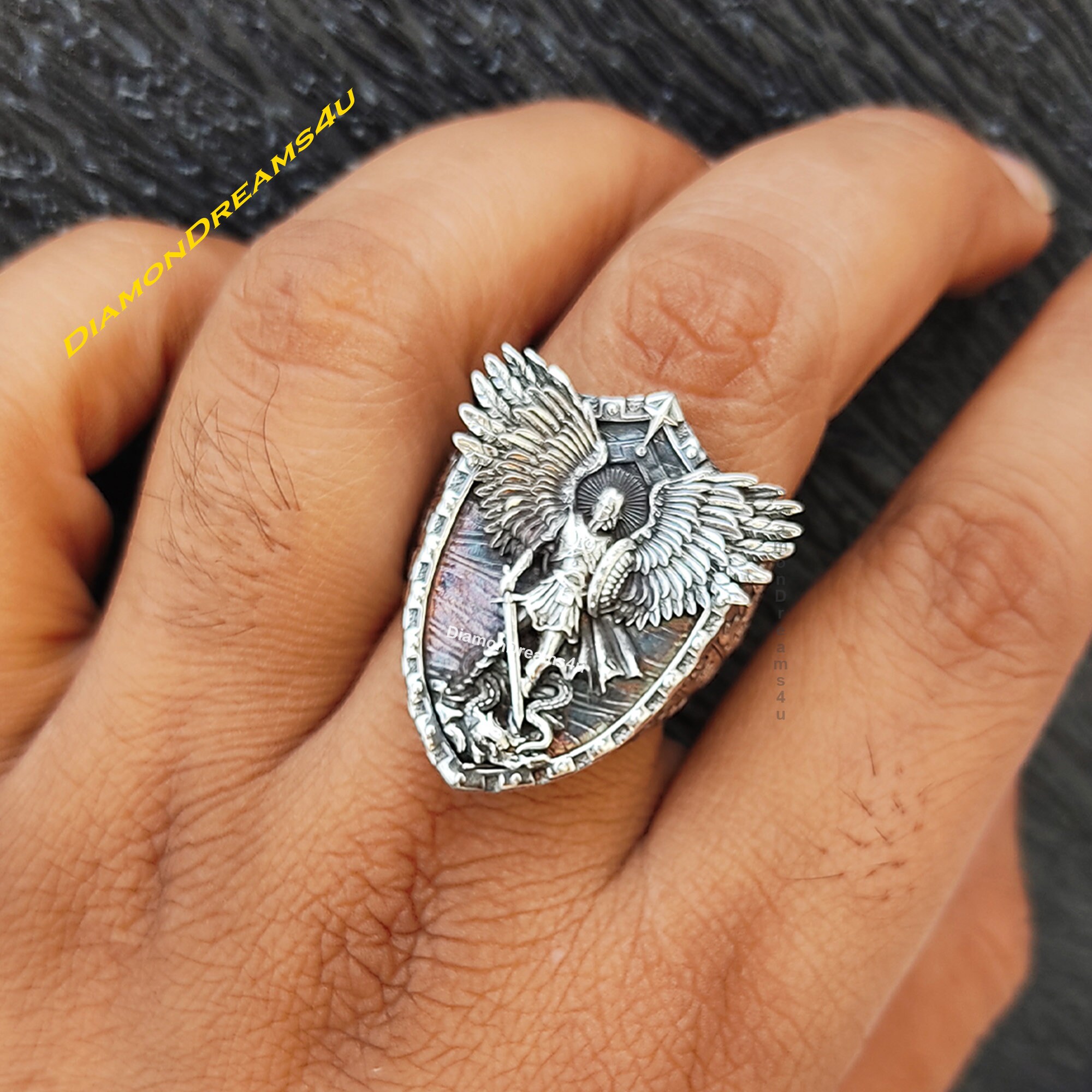 Handmade Sterling Silver Archangel Michael Ring, Vintage Religious ...