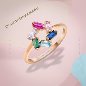 Custom Baguette Gemstone Ring: Sterling Silver Vintage Style