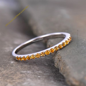Citrin Hochzeit Band, Citrin halbe Ewigkeit Band, Sterling Silber Band, passende Stapeln Ring, November Birthstone Ring, Geschenk für ihre Frauen