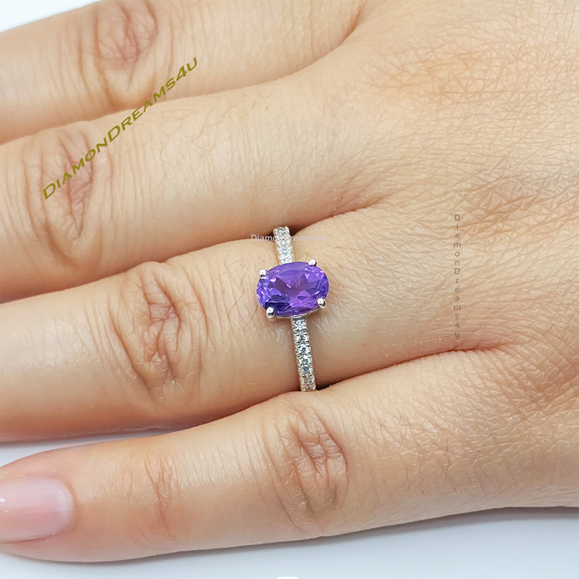 Oval Amethyst Engagement Ring, Sterling Silver Promise Ring, February Gemstone Ring, Anniversary Birthday Gift For Her Mum, Amethyst Ring