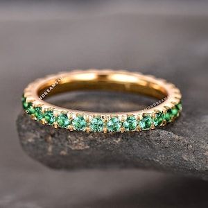 Emerald Band, Emerald Wedding Band, Sterling Silver Band, Full Eternity Band, Matching Band, Stacking Band, Engagement Ring, Gift For Her