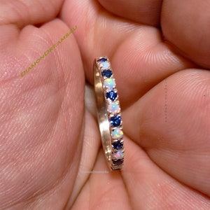 Opal Tanzanite Sterling Silver Band Ring: October Birthstone