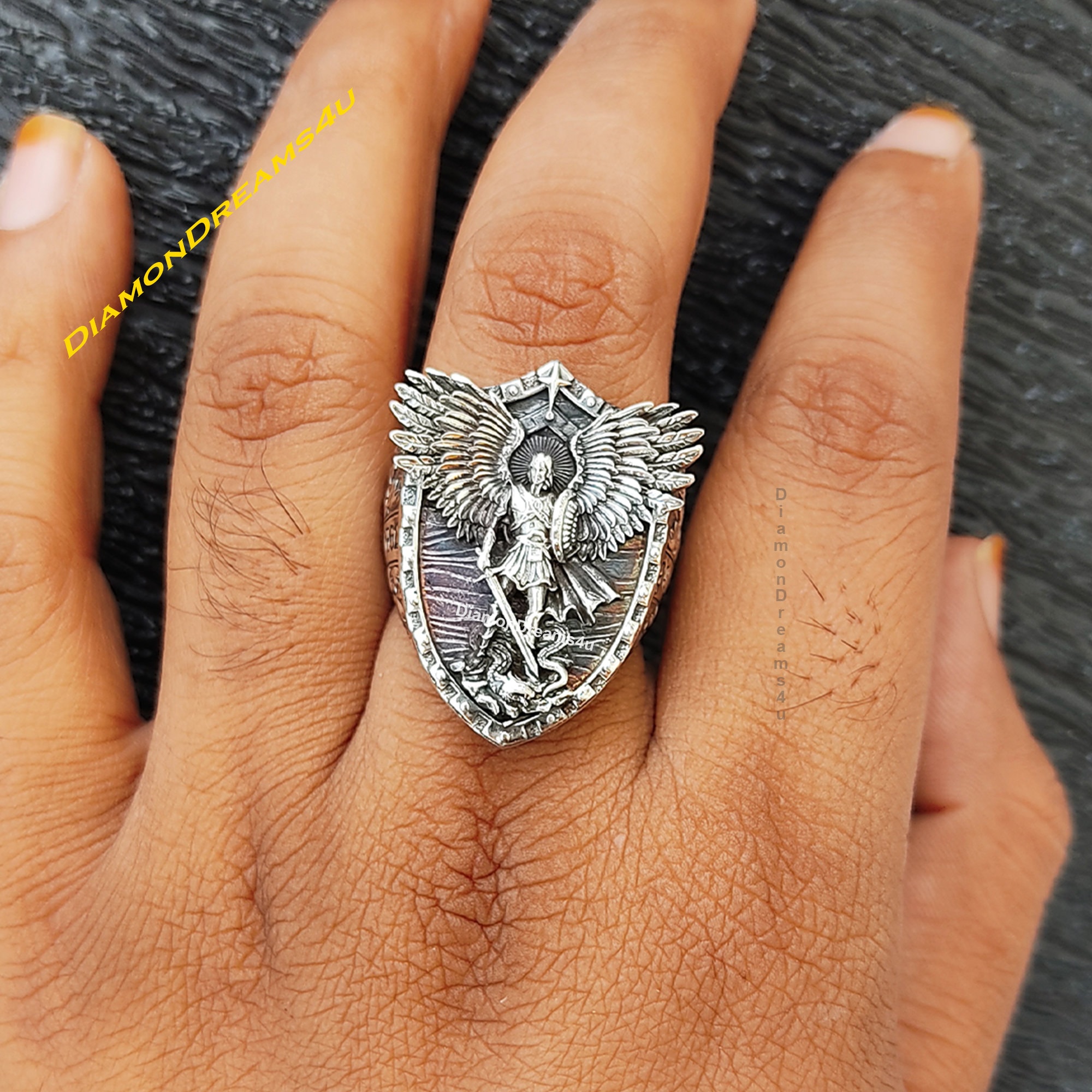 Handmade Sterling Silver Archangel Michael Ring, Vintage Religious ...