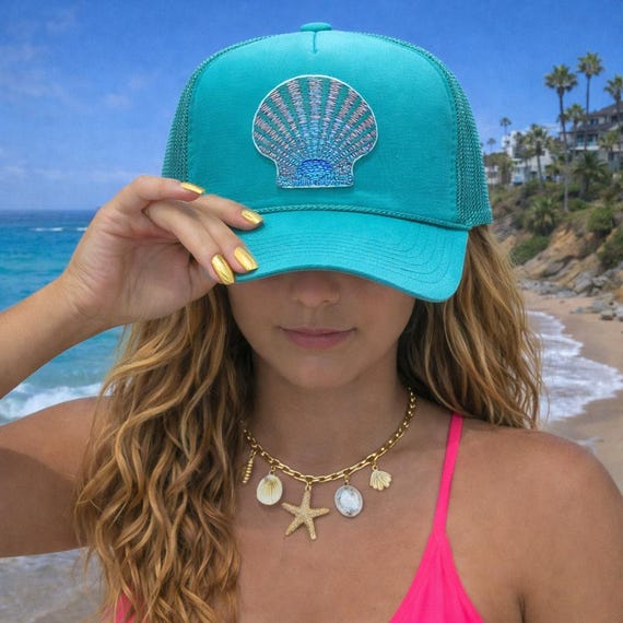 Coastal Trucker Hat, Shell Patch, Beach Summer Cap