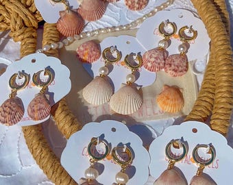 Handmade Seashell Huggie Earrings – Real Shell Beach Jewelry, Dainty Ocean Drop