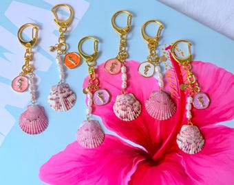 Seashell Pearl Keychain, Beach Bag Charm, Handmade Summer Accessory