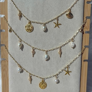 Personalized Shell Charm Necklace – Custom Beach Charm Jewelry, Gold Layered Pendant