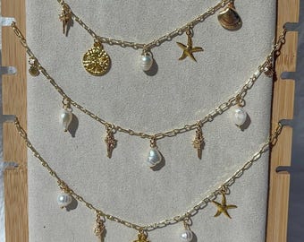 Personalized Shell Charm Necklace – Custom Beach Charm Jewelry, Gold Layered Pendant