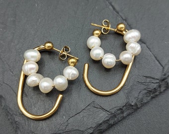 Classic Pearl Hoops | OLIVINE Earrings