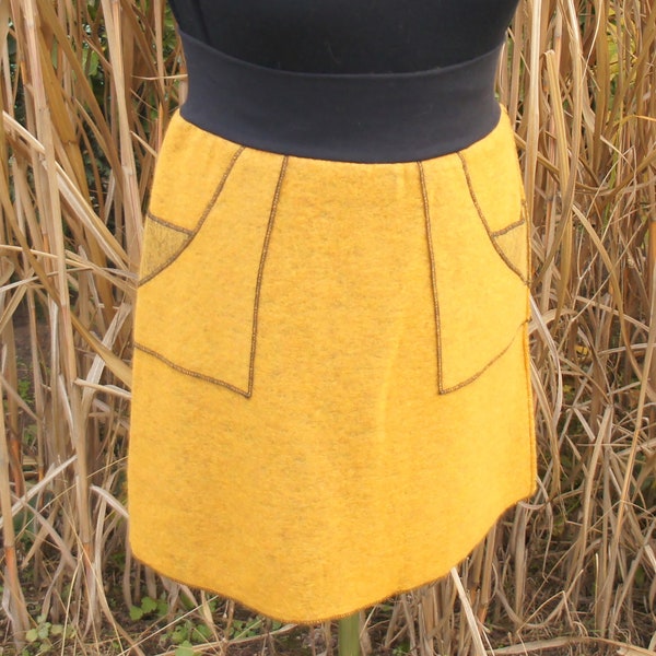 Women's skirt with stretch waistband made of boiled wool, winter skirt in mustard yellow, black, anthracite-dark gray, gray, ice blue, green, royal blue