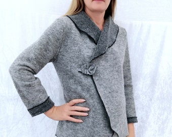 Wool jacket S-XXL grey - ladies blazer made of felted wool in red, pink, black, white, light blue, anthracite - handmade