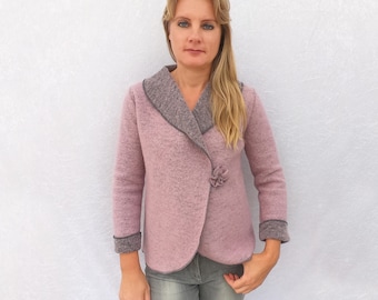 Reversible jacket, women's reversible blazer - 2 in 1, made of wool in antique pink, light blue, terracotta orange - handmade