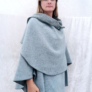 Wool cape / poncho / cloak warm winter reversible cape in light blue, anthracite, gray, black for women - handmade