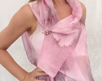 Blusa sciarpa di seta rosa antico 100% pura seta di gelso eleganza individualità delicatezza seta lusso in XS-3XL - unica dipinta a mano