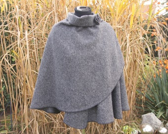 Women's Wool Reversible Cape / Poncho / Cloak in Mustard & Mustard Gray - handmade