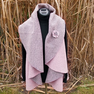 Women&#39;s swing reversible vest made of boiled wool in A-shape in old pink-grey, anthracite, royal blue - one size - handmade
