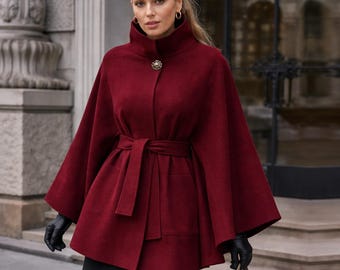 Cappotto da donna in lana - Oversize 100% lana - Lana cotta italiana Rosso vino Borgogna Bordeaux Ciliegia nera - lana cotta
