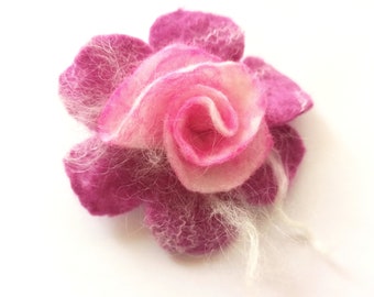 Felt rose as a brooch, felt brooch, felt flower jewelry decorative flower as a Valentine's gift pin in purple pink & pink white - handmade