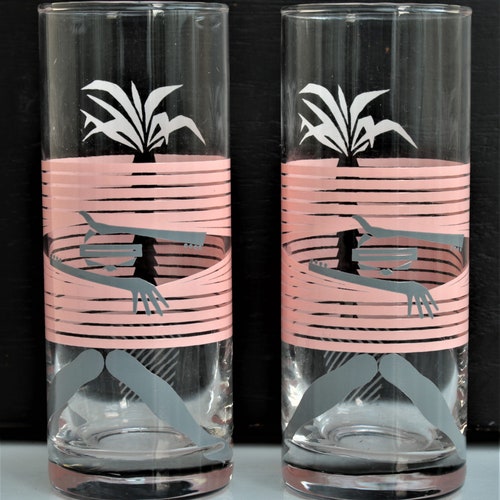Rare Pair of Vintage Panache selling Memphis Pink Stripes Highball Glasses