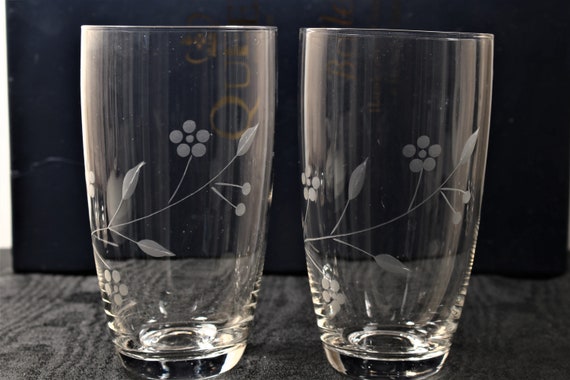 Set of 6 Queen's Belle Handcrafted Hi Ball Glasses Etched 