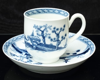 リバプール コーヒー カップ & ソーサー 青と白のシノワズリ装飾 1770 年頃