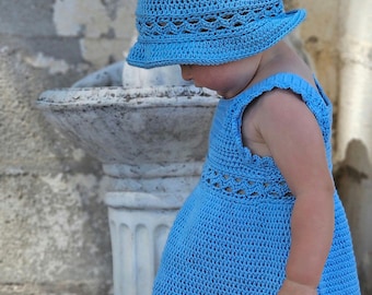 Élégants modèles de robe au crochet et de chapeau de soleil PDF - Tailles 3 mois à 12 ans - Coton mercerisé DK - Conception en spirale - Convient aux débutants