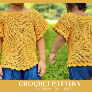 Girls Crochet Top Pattern PDF – Easy Summer Shirt for Kids – Toddler to Preteen Sizes – Instant Download