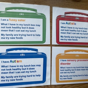 Lunchbox sign, 4 to choose from. Great for fussy eaters and those with asd/spd school, packed lunch