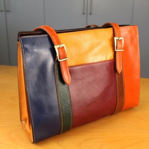 Leather Bag Women Cowhide Leather Handbag Colored Purse Made in Italy