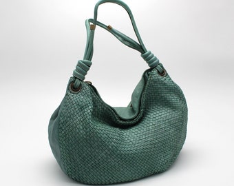 Hobo Bag Leather Soft Bag Women shoulder Handbag Woven Handmade