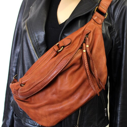 Leather Sling Bag Soft Woven Waist Bag Leather Pouch Bag Etsy