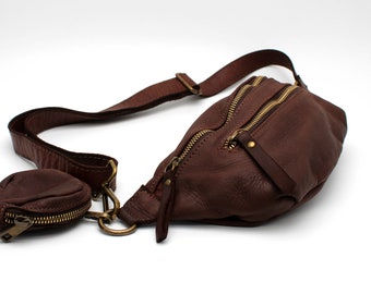 Soft Leather Sling Bag Waist Bag Leather Pouch bag Italy fanny pack in Leather