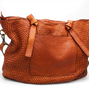 Bolso Bolso de Cuero Bolso Hobo de Cuero Suave Bolso Grande de Cuero Tejido