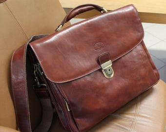 Maletín de cuero italiano hecho a mano: bolso de viaje marrón