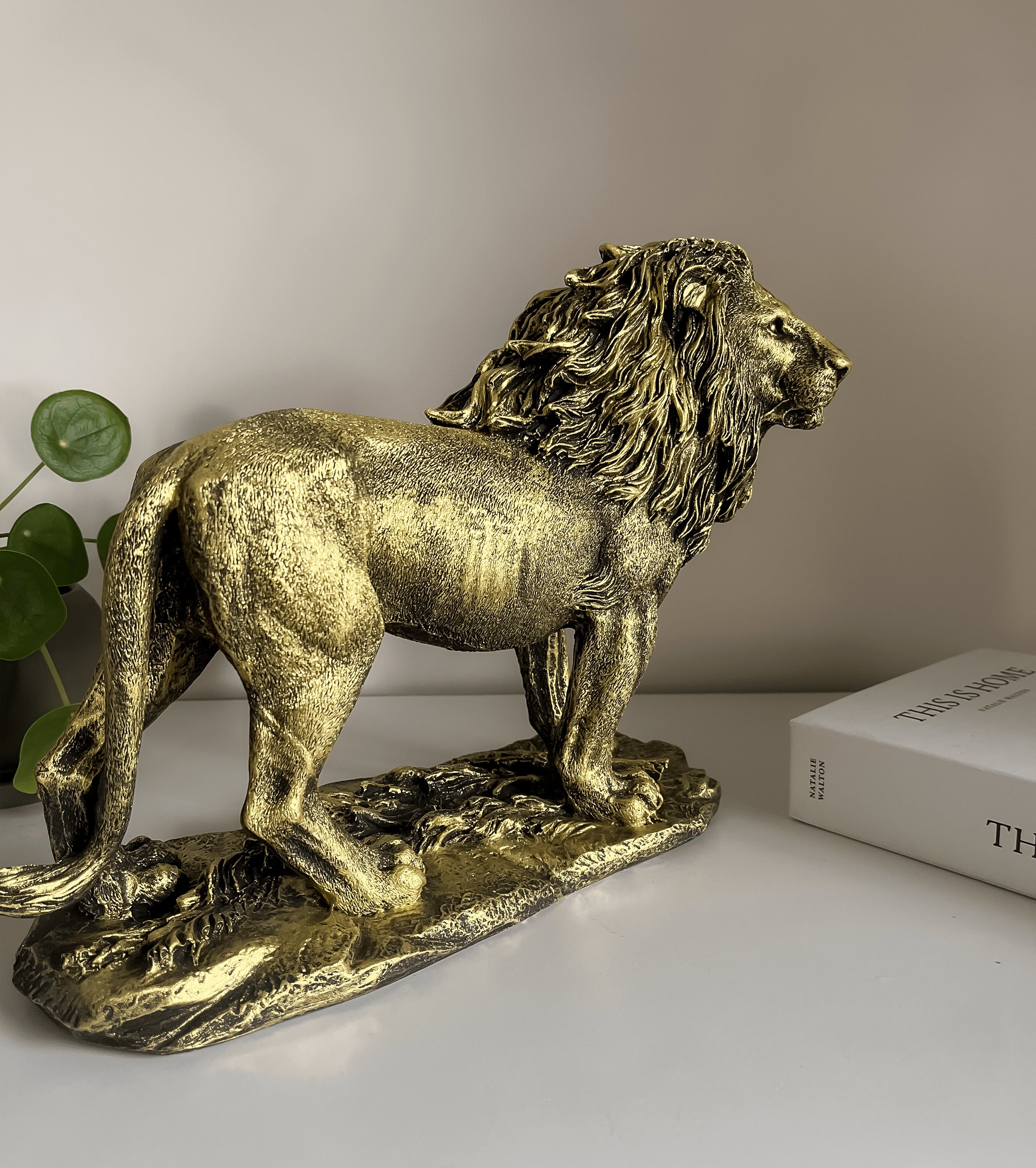 Large King Lion Statue 13 Inches 33 Cm Gold Lion Sculpture Etsy